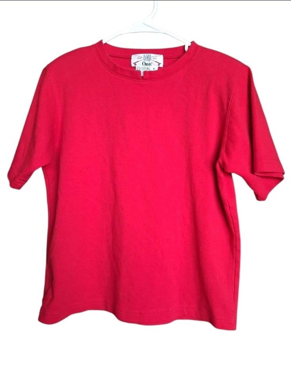 Vintage 90s Orvis Red 100% Cotton Short Sleeve Shirt with Shoulder Pads - Size S